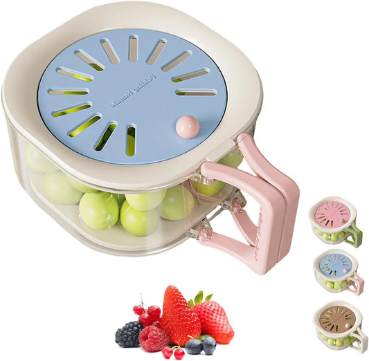 Multifunctional Fruit Washing Bowl with Strainer, 2-in-1 Draining and Preservation with Lid, Foldable Handle Vegetable Basket, Fruit Storage Basket for Kitchen Camping(Blue)