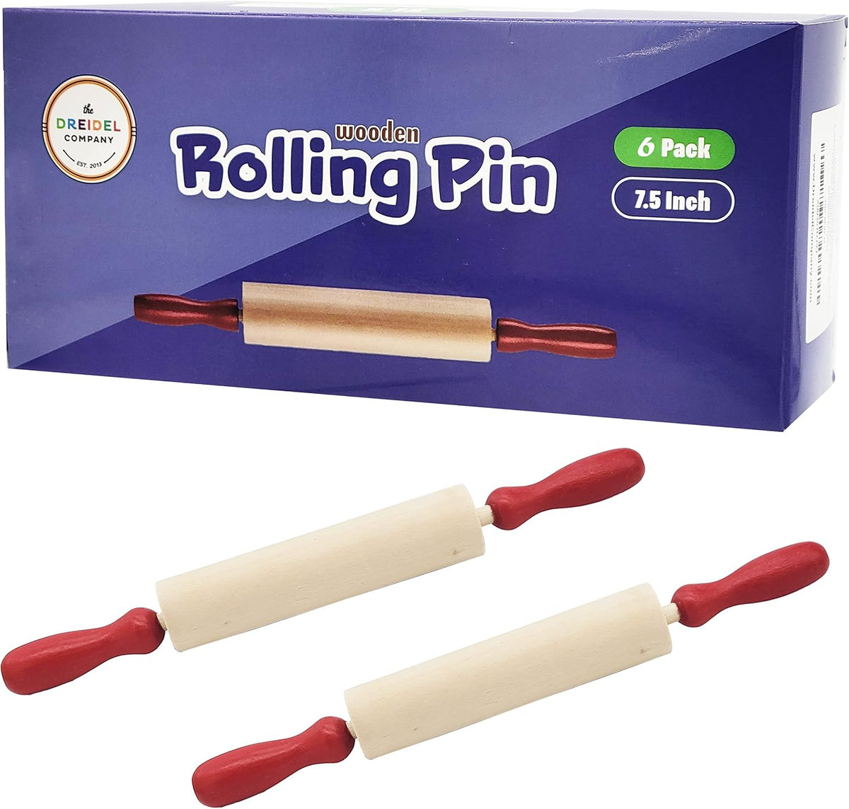 Mini Wood Rolling 7.5 Inch Rolling Pin for Play Dough For Little Bakers, With Red Handles Arts and Crafts Clay Roller, 7.5" (Pack of 12)