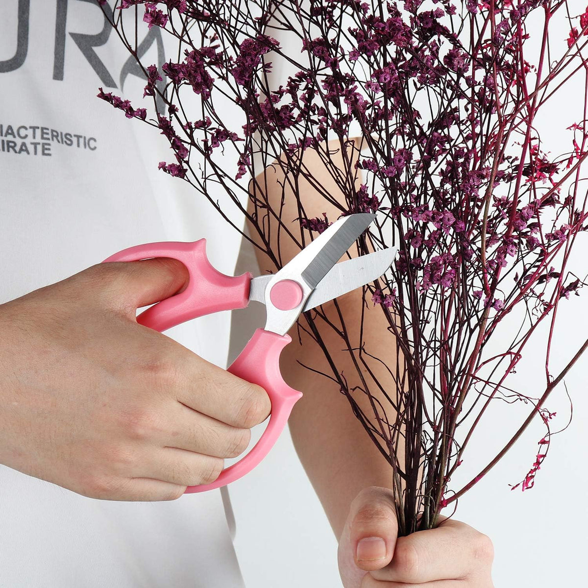 Garden Pruning Shears Scissors with Comfort Grip Handle, Premium Steel Professional Floral Scissors, Perfect for Arranging Flowers, Pruning, Trimming Plants, Gardening Tool (Pink)