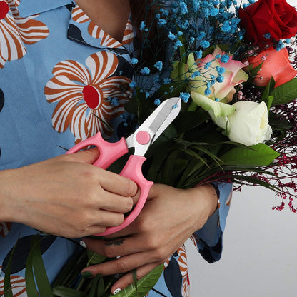 Garden Pruning Shears Scissors with Comfort Grip Handle, Premium Steel Professional Floral Scissors, Perfect for Arranging Flowers, Pruning, Trimming Plants, Gardening Tool (Pink)