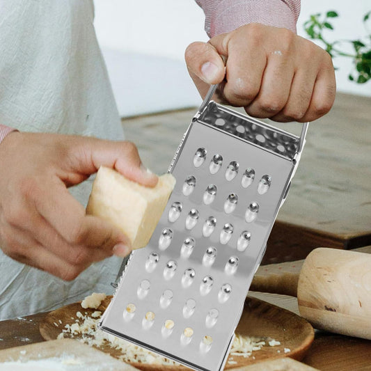 8-Inch Box Cheese Grater with Handle - Heavy Duty Stainless Steel 4-Sided Vegetable Slicer, Shredder & Zester, Potato & Citrus - Multipurpose Manual Kitchen Food Tool