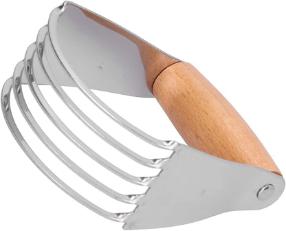Stainless Steel Dough Blender, 5 Heavy Duty Blades Pastry Cutter, Comfortable Soft Handle Cutter, Ideal for Baking Pastry, Pizza Dough, Cake (Wood Color)