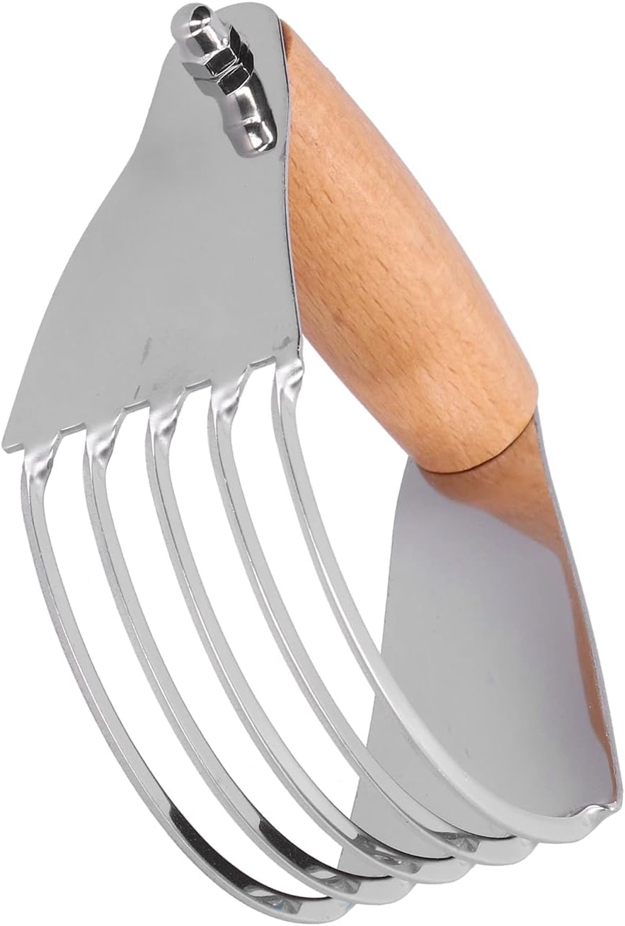 Stainless Steel Dough Blender, 5 Heavy Duty Blades Pastry Cutter, Comfortable Soft Handle Cutter, Ideal for Baking Pastry, Pizza Dough, Cake (Wood Color)