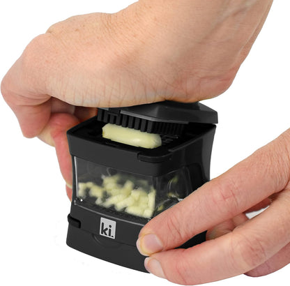 Garlic-A-Peel Garlic Press, Crusher, Cutter, Mincer, and Storage Container - Includes Silicone Garlic Peeler - Easy to Clean - Stainless Steel Blades – (Cream), standard