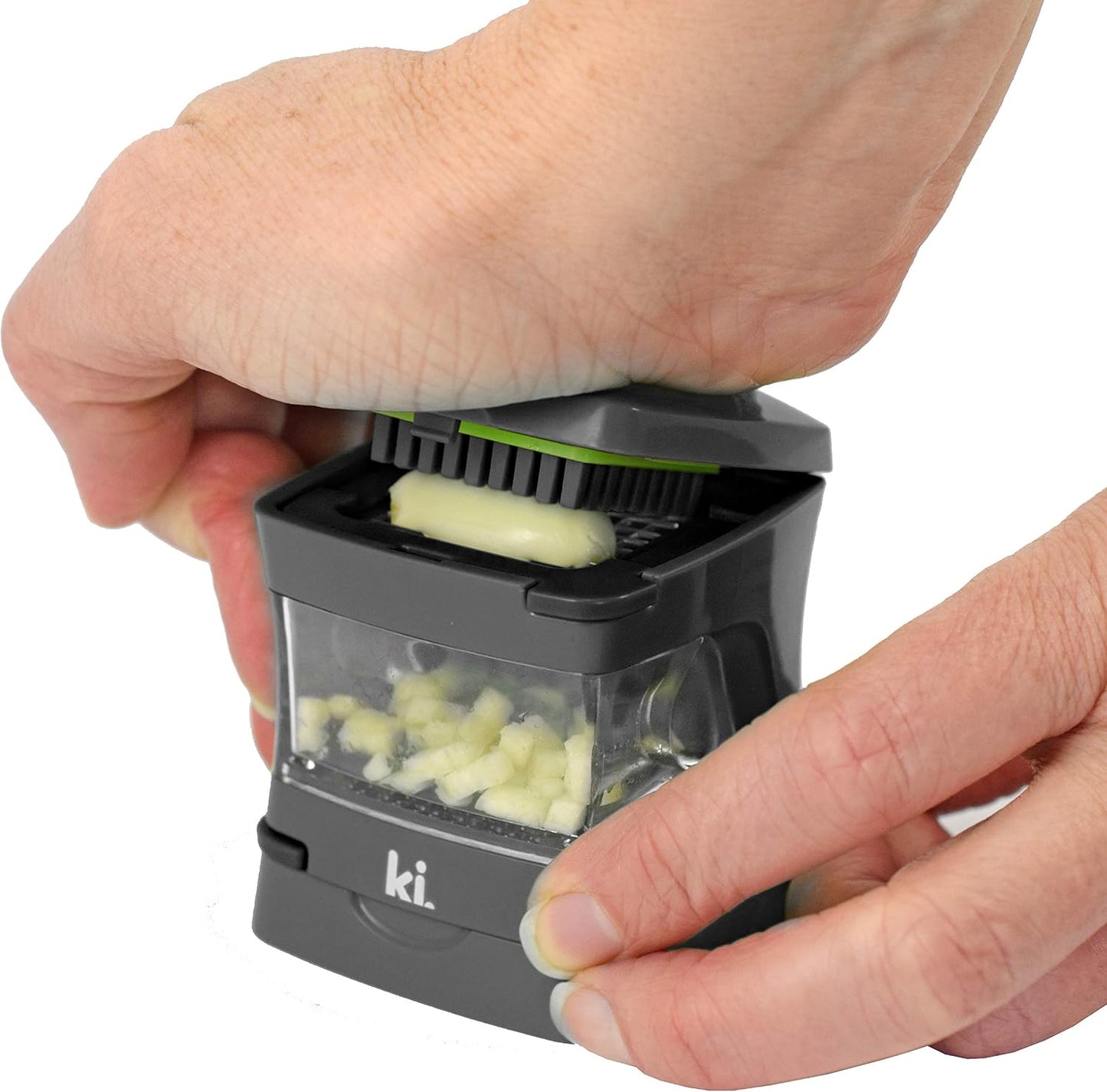 Garlic-A-Peel Garlic Press, Crusher, Cutter, Mincer, and Storage Container - Includes Silicone Garlic Peeler - Easy to Clean - Stainless Steel Blades – (Cream), standard