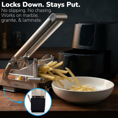 French Fry Cutter, Dishwasher Safe Stainless Steel Potato & Vegetable Slicer, 2 Blade Sizes (1/2" & 3/8"), Suction Base, Lifetime Blade Replacement Warranty, Perfect for Air Fryer & Deep Fryer