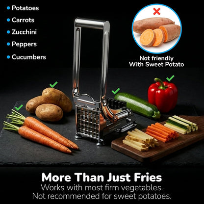 French Fry Cutter, Dishwasher Safe Stainless Steel Potato & Vegetable Slicer, 2 Blade Sizes (1/2" & 3/8"), Suction Base, Lifetime Blade Replacement Warranty, Perfect for Air Fryer & Deep Fryer