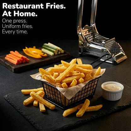 French Fry Cutter, Dishwasher Safe Stainless Steel Potato & Vegetable Slicer, 2 Blade Sizes (1/2" & 3/8"), Suction Base, Lifetime Blade Replacement Warranty, Perfect for Air Fryer & Deep Fryer