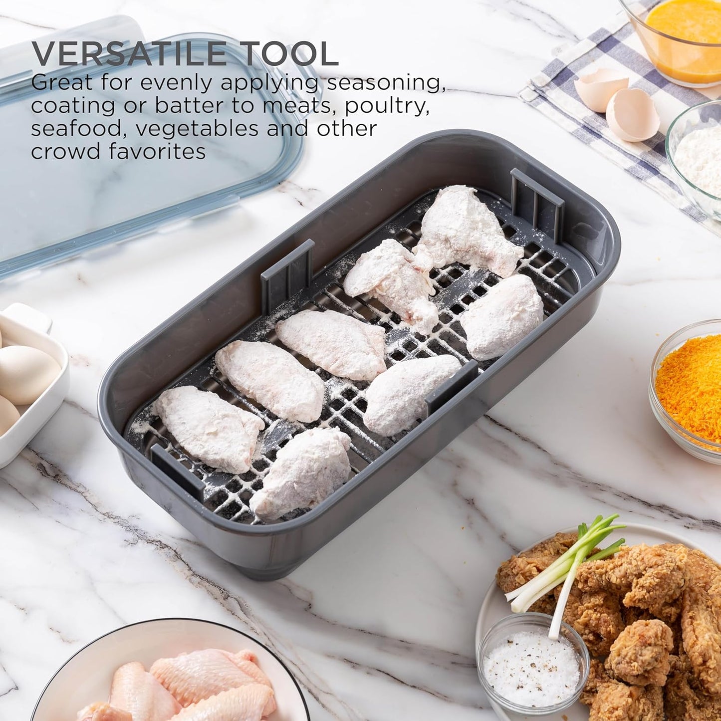 Collapsible Batter Bowl - Mess Free Breading Shaker Container - Great for Fried Fish, Fried Chicken, Onion Rings, Wings & More, Black