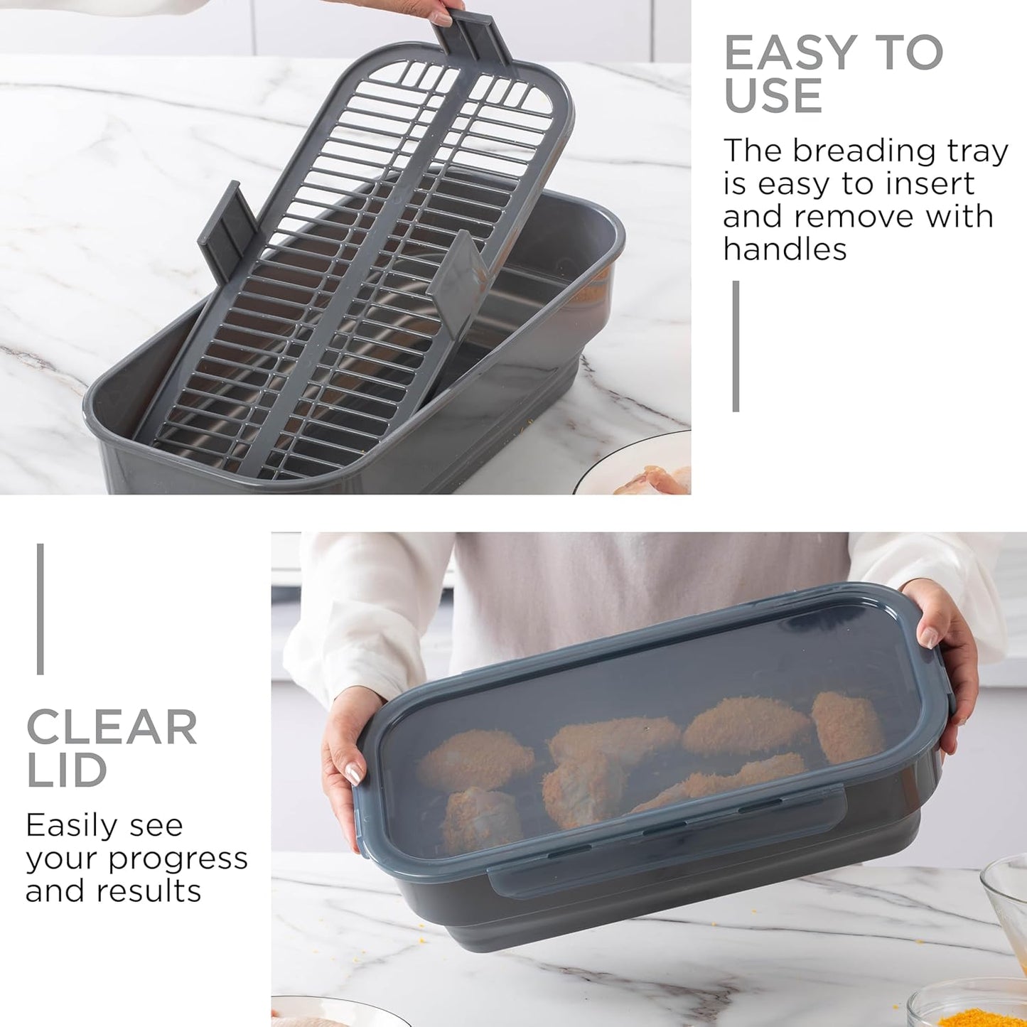 Collapsible Batter Bowl - Mess Free Breading Shaker Container - Great for Fried Fish, Fried Chicken, Onion Rings, Wings & More, Black