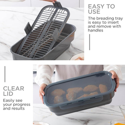 Collapsible Batter Bowl - Mess Free Breading Shaker Container - Great for Fried Fish, Fried Chicken, Onion Rings, Wings & More, Black