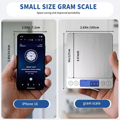 Gram Scale Small Digital Food Scale, 500g by 0.01Gram/0.001Ounce, Accurate Weighting, Multifunction Kitchen Scale for Jewelry/Baking/Soap, 9 Units, Tare Function, LCD Display, Including Battery