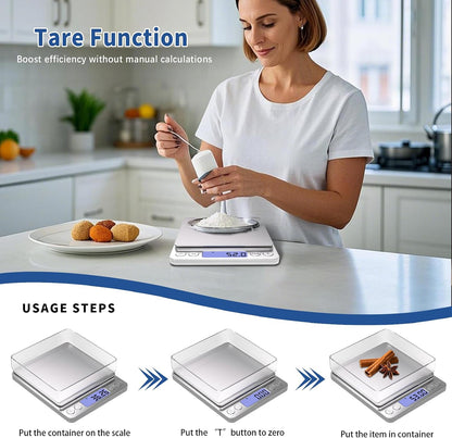 Gram Scale Small Digital Food Scale, 500g by 0.01Gram/0.001Ounce, Accurate Weighting, Multifunction Kitchen Scale for Jewelry/Baking/Soap, 9 Units, Tare Function, LCD Display, Including Battery