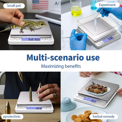 Gram Scale Small Digital Food Scale, 500g by 0.01Gram/0.001Ounce, Accurate Weighting, Multifunction Kitchen Scale for Jewelry/Baking/Soap, 9 Units, Tare Function, LCD Display, Including Battery