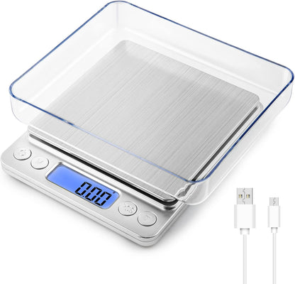 Gram Scale Small Digital Food Scale, 500g by 0.01Gram/0.001Ounce, Accurate Weighting, Multifunction Kitchen Scale for Jewelry/Baking/Soap, 9 Units, Tare Function, LCD Display, Including Battery
