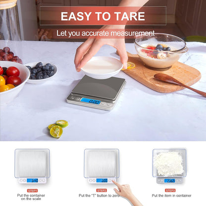 Gram Scale Small Digital Food Scale, 500g by 0.01Gram/0.001Ounce, Accurate Weighting, Multifunction Kitchen Scale for Jewelry/Baking/Soap, 9 Units, Tare Function, LCD Display, Including Battery