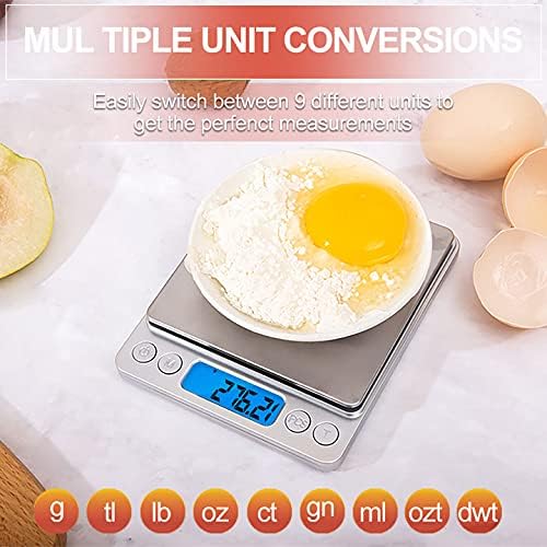 Gram Scale Small Digital Food Scale, 500g by 0.01Gram/0.001Ounce, Accurate Weighting, Multifunction Kitchen Scale for Jewelry/Baking/Soap, 9 Units, Tare Function, LCD Display, Including Battery