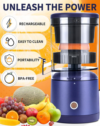Rechargeable Electric Juicer - Citrus Juicer with Type-c Rechargeable for Orange, Lemon and Grapefruit Juicing. (White-45Watts)