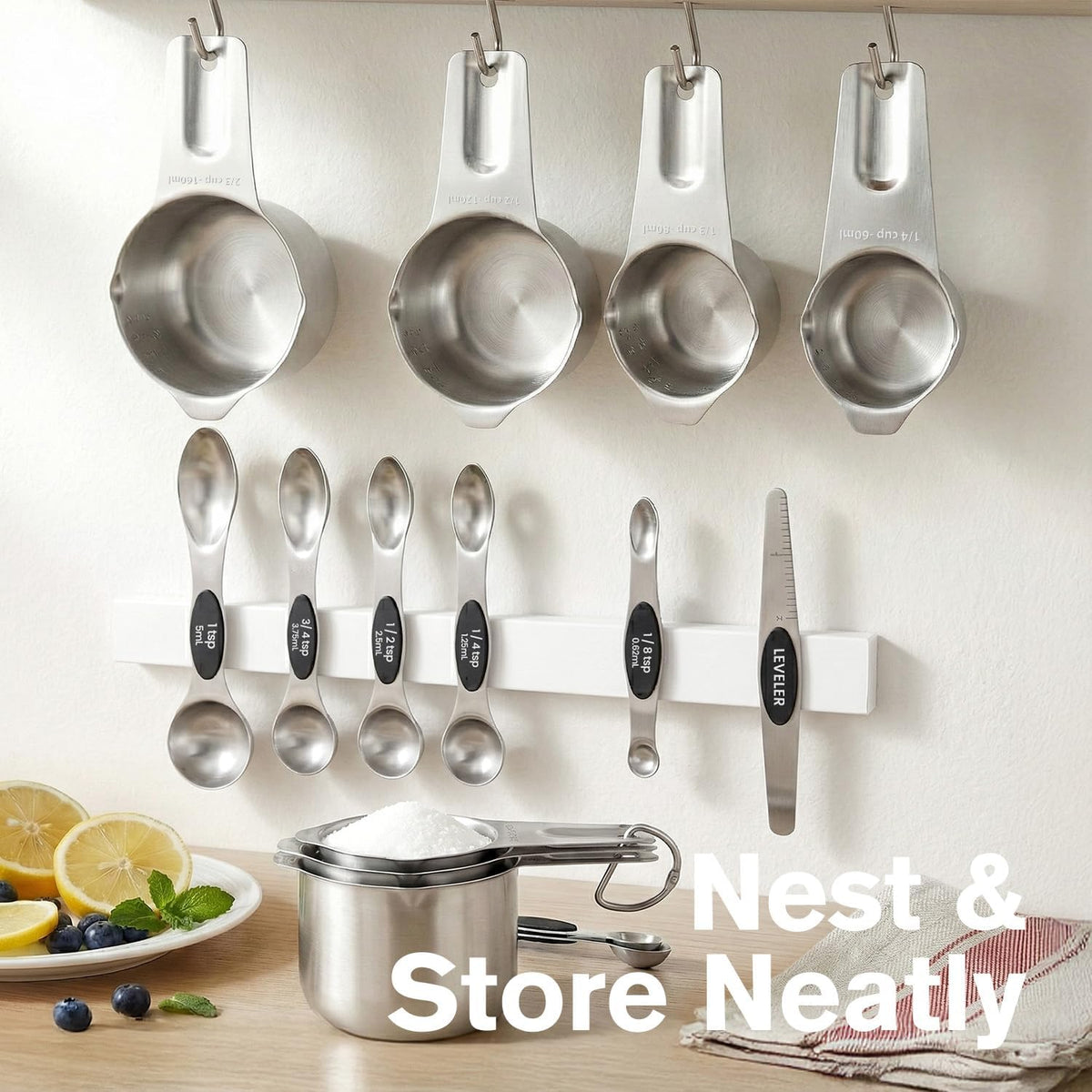 Magnetic Measuring Cups & Spoons Set of 15 with Leveler