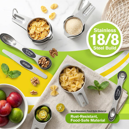 Magnetic Measuring Cups & Spoons Set of 15 with Leveler