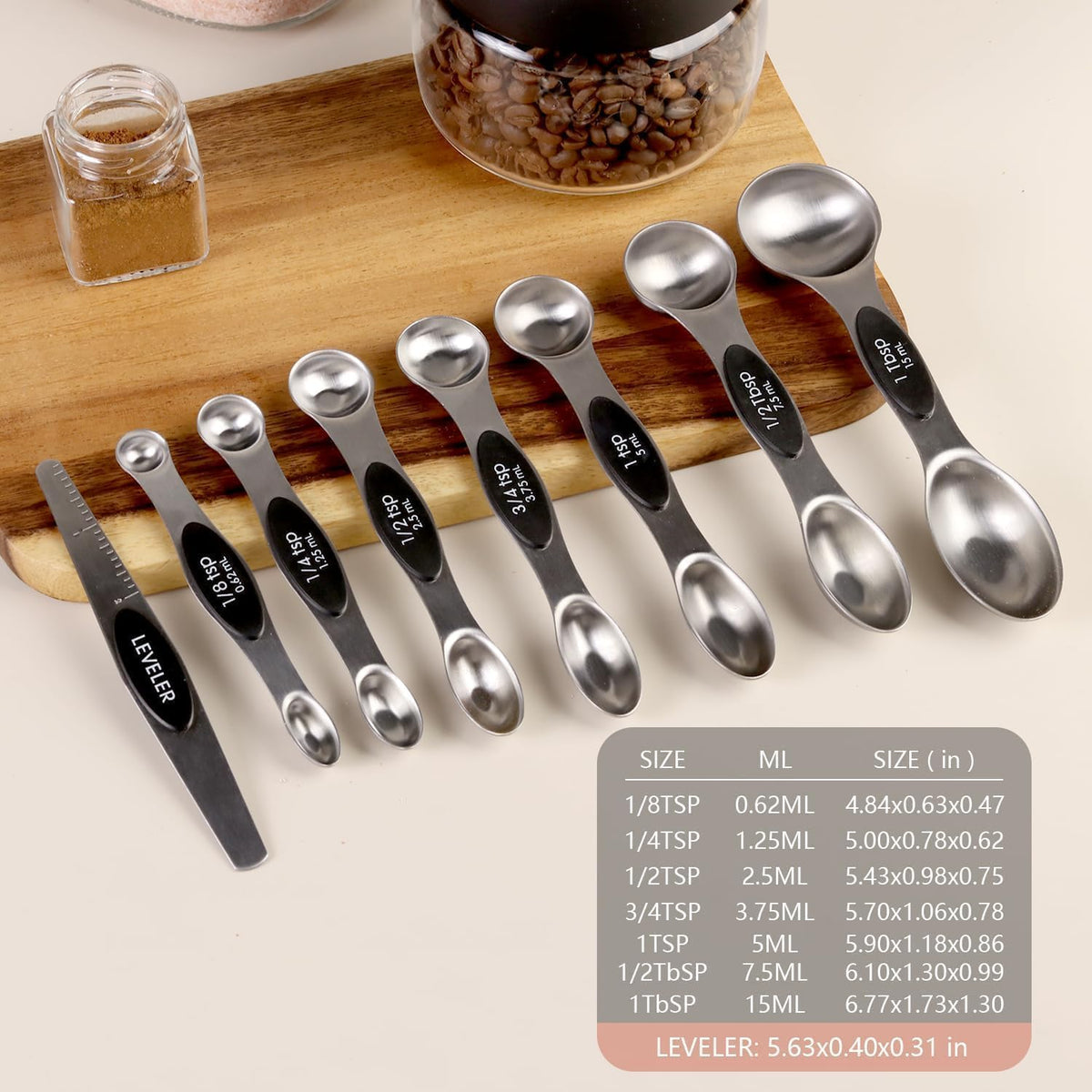 Magnetic Measuring Cups & Spoons Set of 15 with Leveler