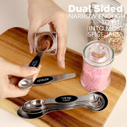 Magnetic Measuring Cups & Spoons Set of 15 with Leveler