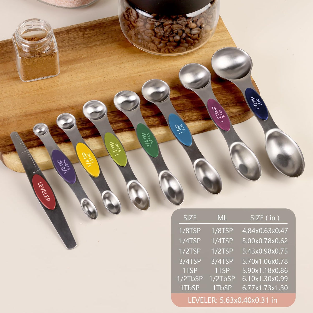 Magnetic Measuring Cups & Spoons Set of 15 with Leveler