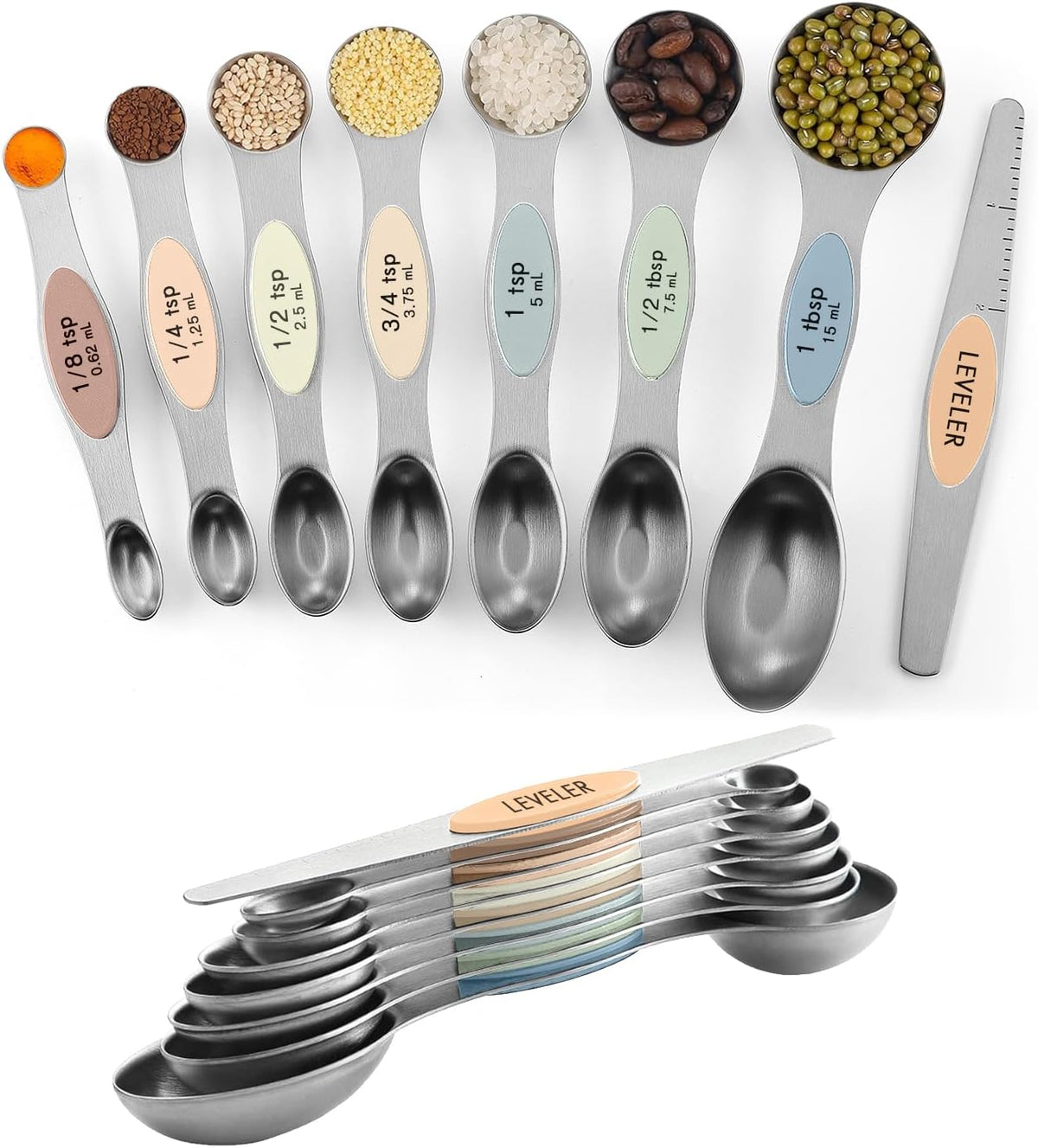 Magnetic Measuring Cups & Spoons Set of 15 with Leveler