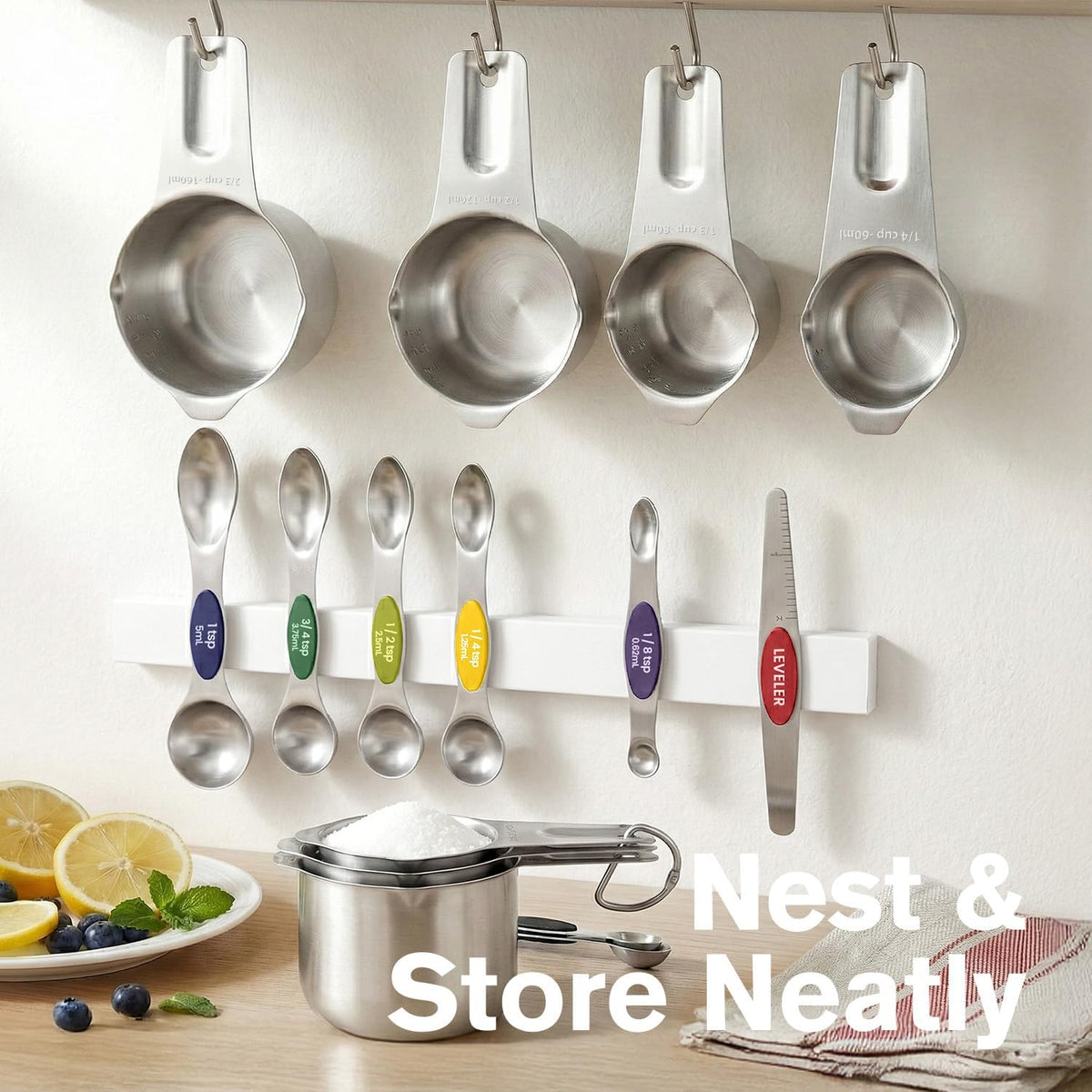 Magnetic Measuring Cups & Spoons Set of 15 with Leveler