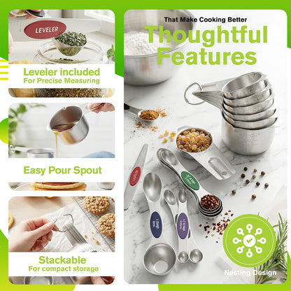 Magnetic Measuring Cups & Spoons Set of 15 with Leveler