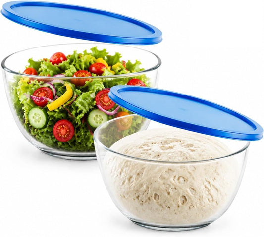Glass Sourdough Mixing Bowls with Lids, 2-Pack Large Capacity Clear Bowls, 4.76 Quart for Bread Making, Perfect for Mixing, Proofing, Storing Dough