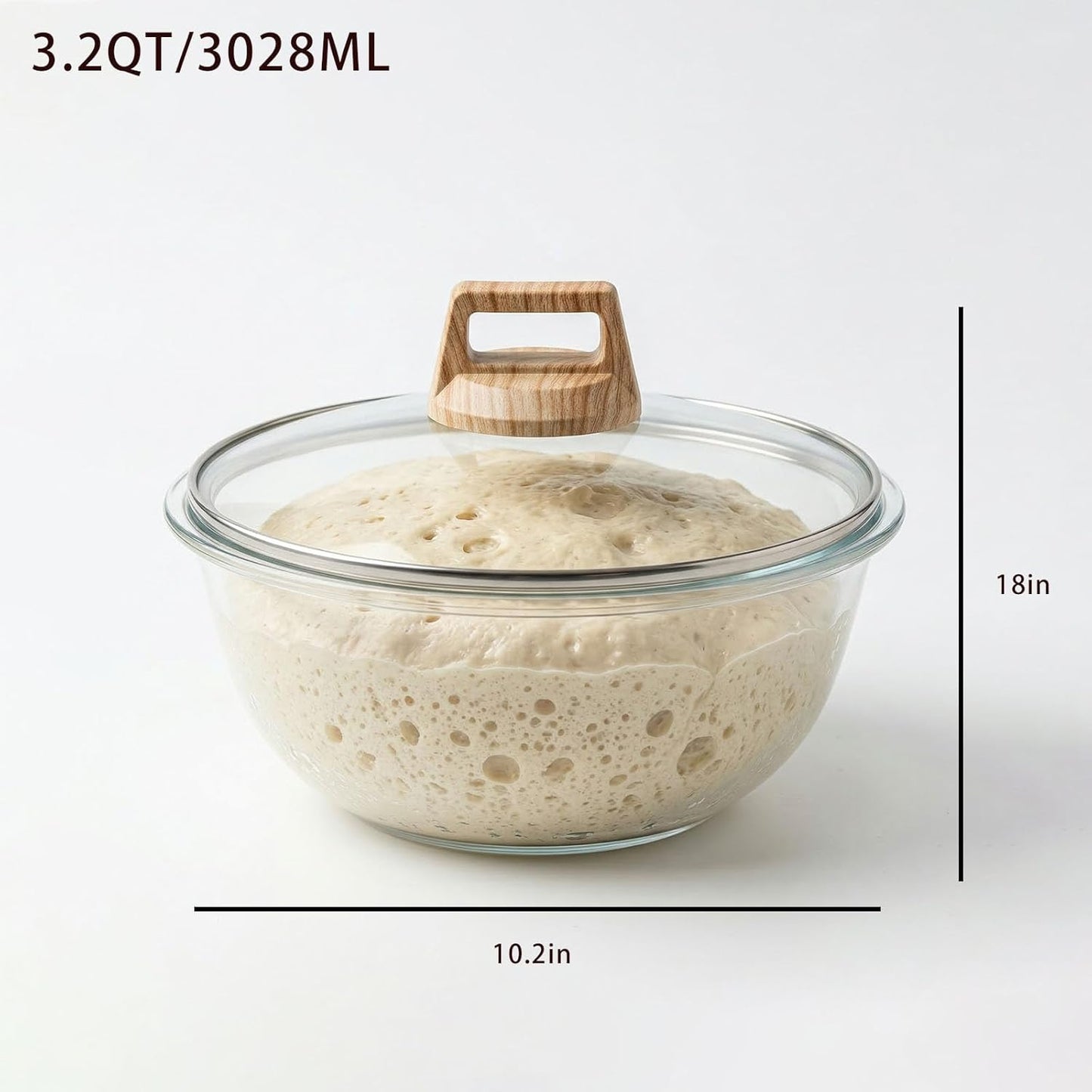 Glass Sourdough Mixing Bowls with Lids, 2-Pack Large Capacity Clear Bowls, 4.76 Quart for Bread Making, Perfect for Mixing, Proofing, Storing Dough
