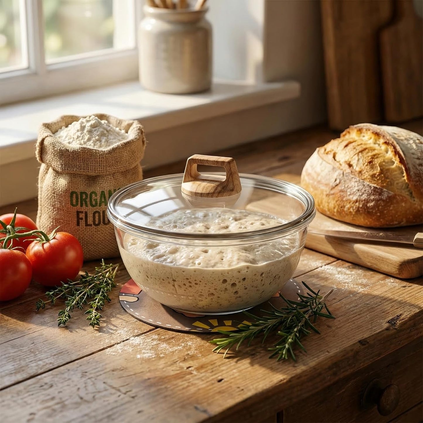 Glass Sourdough Mixing Bowls with Lids, 2-Pack Large Capacity Clear Bowls, 4.76 Quart for Bread Making, Perfect for Mixing, Proofing, Storing Dough