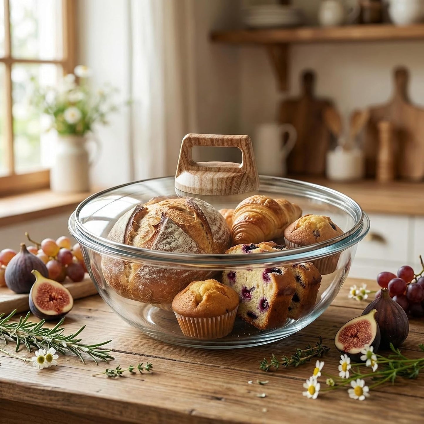 Glass Sourdough Mixing Bowls with Lids, 2-Pack Large Capacity Clear Bowls, 4.76 Quart for Bread Making, Perfect for Mixing, Proofing, Storing Dough
