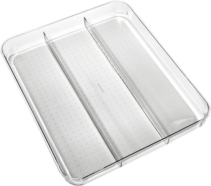 Classic 3 Compartment Utensil Tray, White | non slip feet, rounded corners, soft grip lining, wide channels, spatulas whisks tongs, ladles serving spoons, woman owned