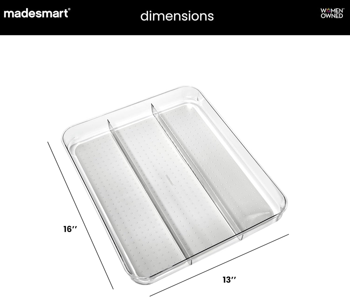 Classic 3 Compartment Utensil Tray, White | non slip feet, rounded corners, soft grip lining, wide channels, spatulas whisks tongs, ladles serving spoons, woman owned