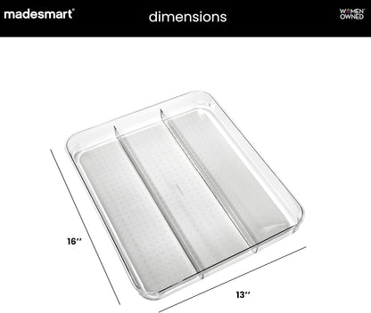 Classic 3 Compartment Utensil Tray, White | non slip feet, rounded corners, soft grip lining, wide channels, spatulas whisks tongs, ladles serving spoons, woman owned