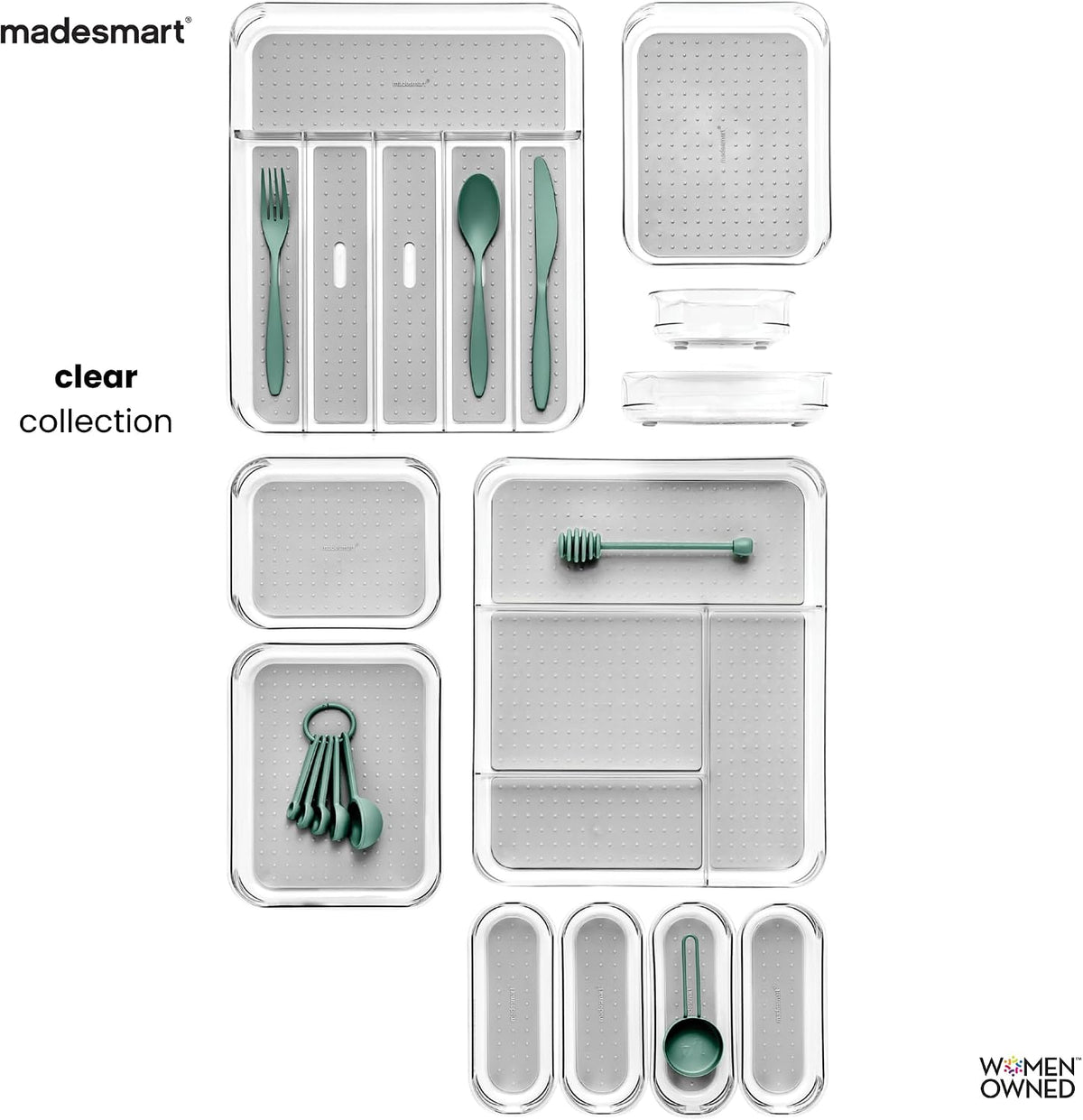 Classic 3 Compartment Utensil Tray, White | non slip feet, rounded corners, soft grip lining, wide channels, spatulas whisks tongs, ladles serving spoons, woman owned
