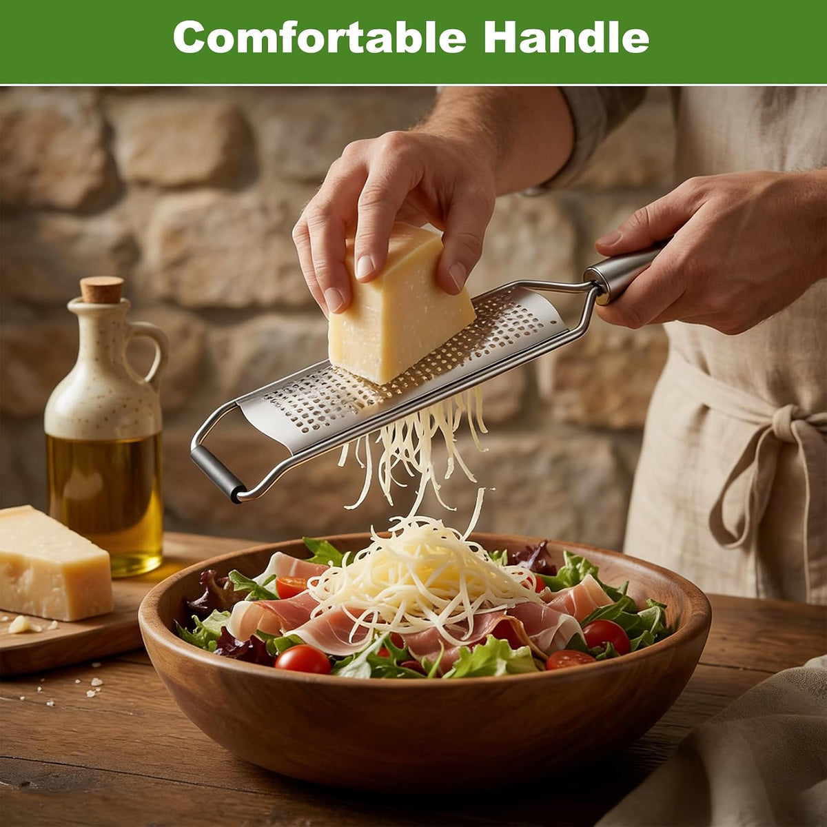 Fine Cheese Grater, Salad Spinner, Flat Cheese Grater Garlic Graters with Handle, Stainless Steel Graters Kitchen Gadgets Cake Decorating Supplies Protect Cover