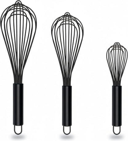 Silicone Whisk Set, Stainless Steel Handle, Heat Resistant Nonstick