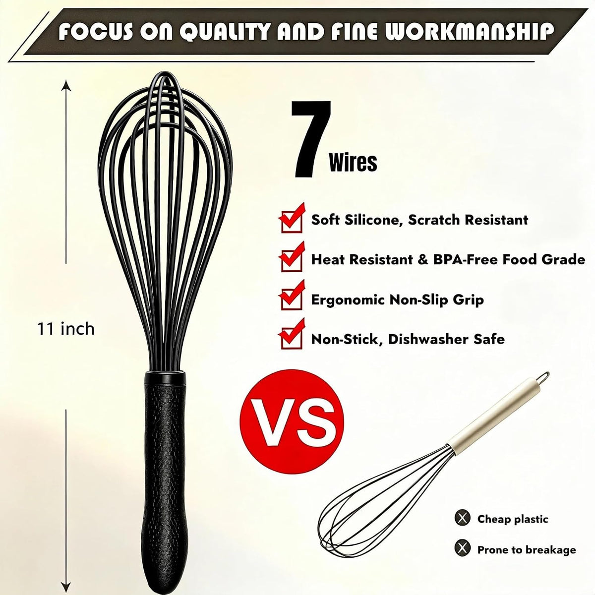 Silicone Whisk Set, Stainless Steel Handle, Heat Resistant Nonstick