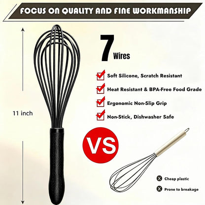 Silicone Whisk Set, Stainless Steel Handle, Heat Resistant Nonstick