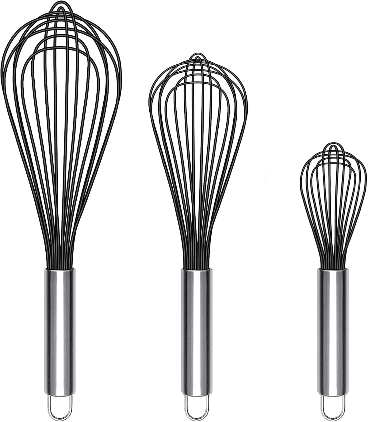Silicone Whisk Set, Stainless Steel Handle, Heat Resistant Nonstick