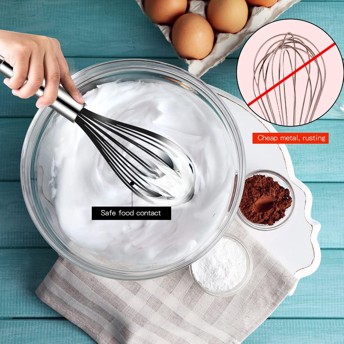 Silicone Whisk Set, Stainless Steel Handle, Heat Resistant Nonstick
