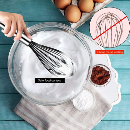 Silicone Whisk Set, Stainless Steel Handle, Heat Resistant Nonstick