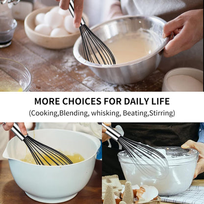 Silicone Whisk Set, Stainless Steel Handle, Heat Resistant Nonstick