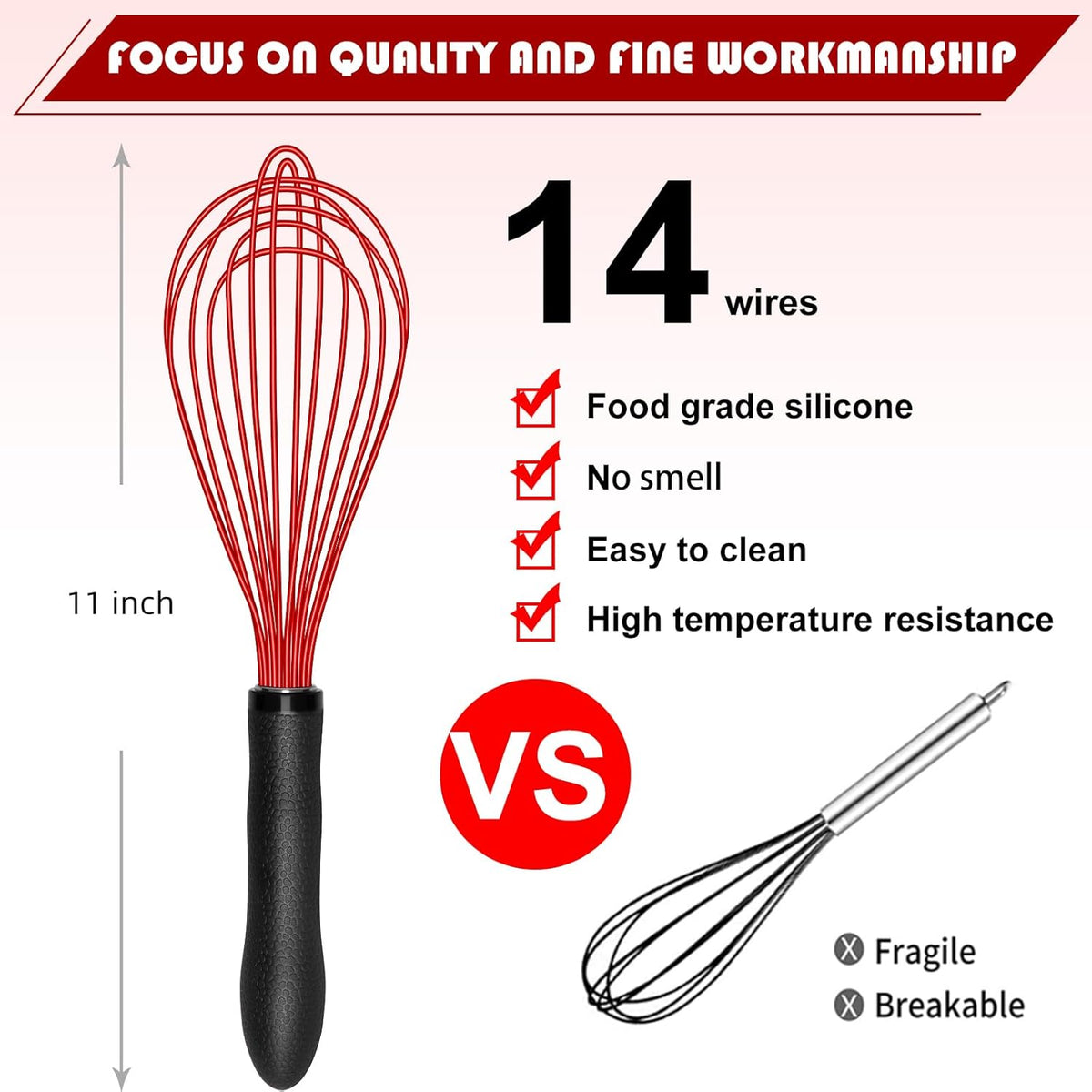 Silicone Whisk Set, Stainless Steel Handle, Heat Resistant Nonstick