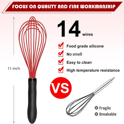 Silicone Whisk Set, Stainless Steel Handle, Heat Resistant Nonstick