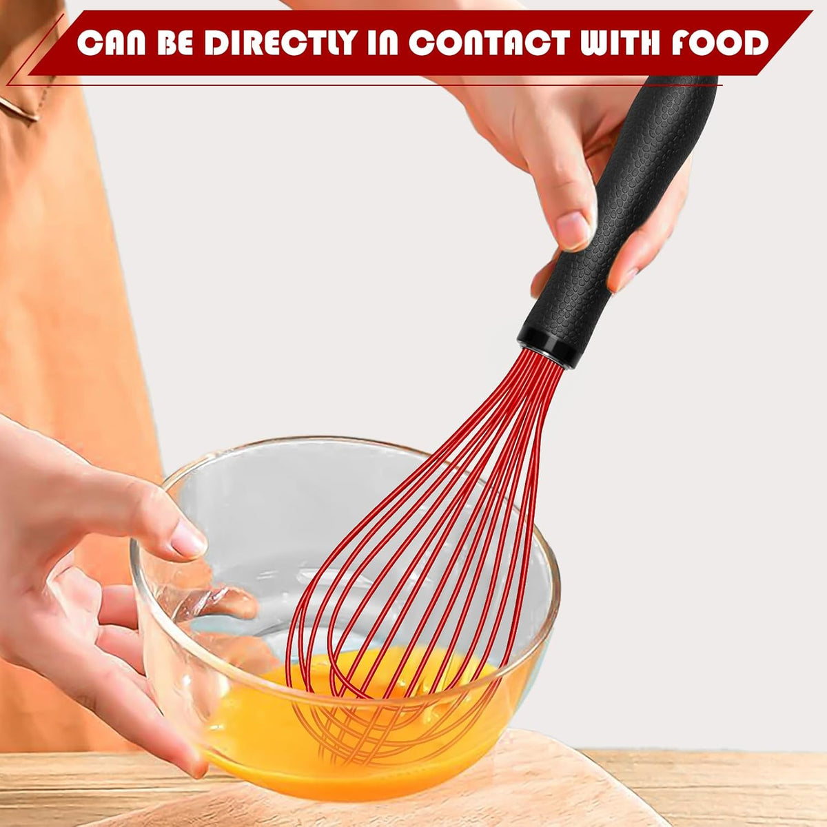 Silicone Whisk Set, Stainless Steel Handle, Heat Resistant Nonstick