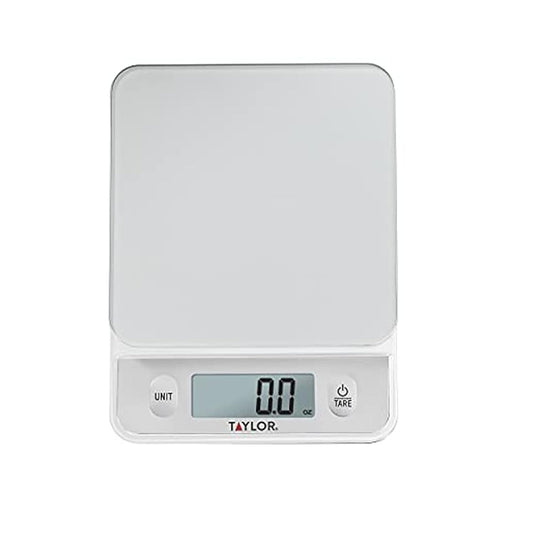 Glass Top Food Scale with Touch Controls, 11 lb Capacity, Sleek Silver Design, Accurate and Easy-to-Use Scale for Cooking and Baking